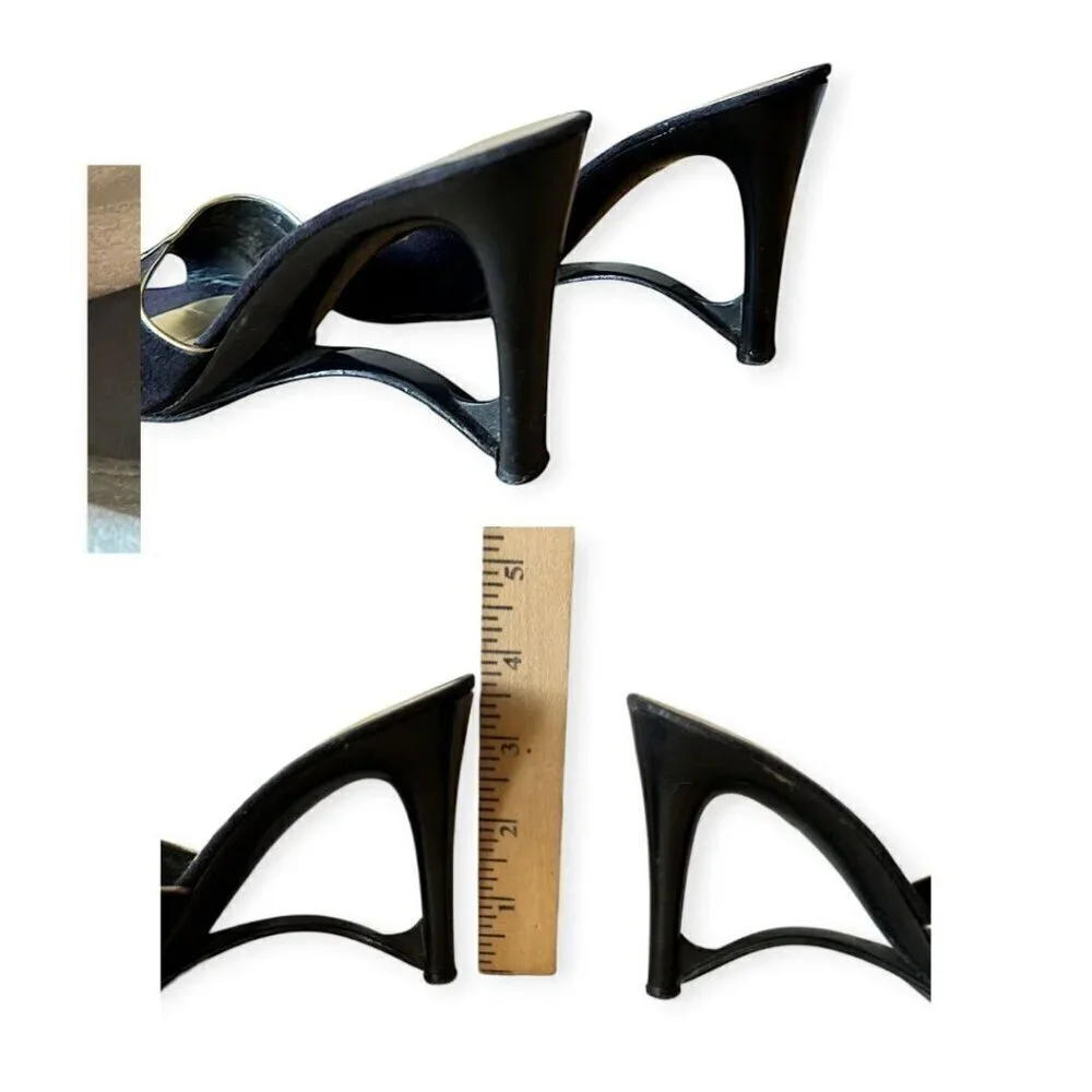 Andrew Geller Black Suede Gold‎ Trim Cutout Wededge Sandals, Vintage,